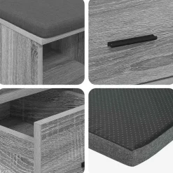vidaXL Banco de entrada con cojín 60 x 38 x 46 cm Gris sonoma