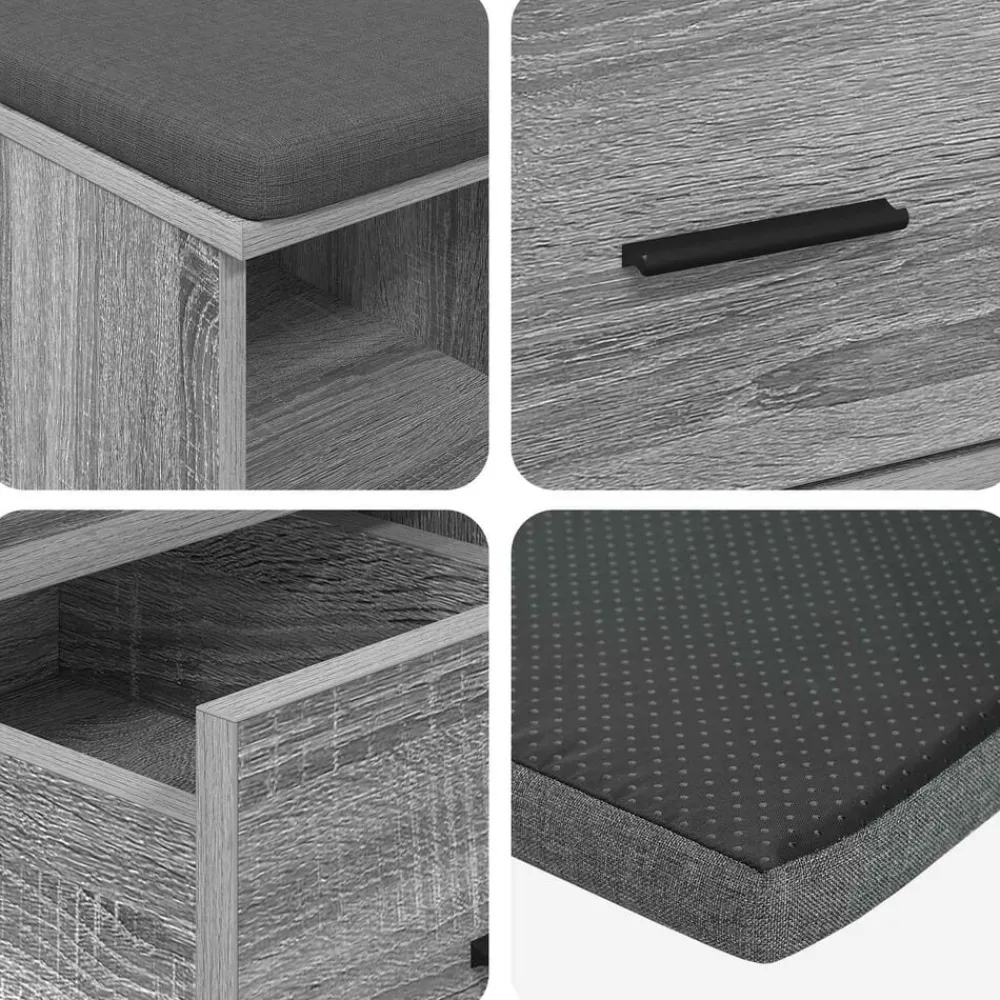 vidaXL Banco de entrada con cojín 60 x 38 x 46 cm Gris sonoma