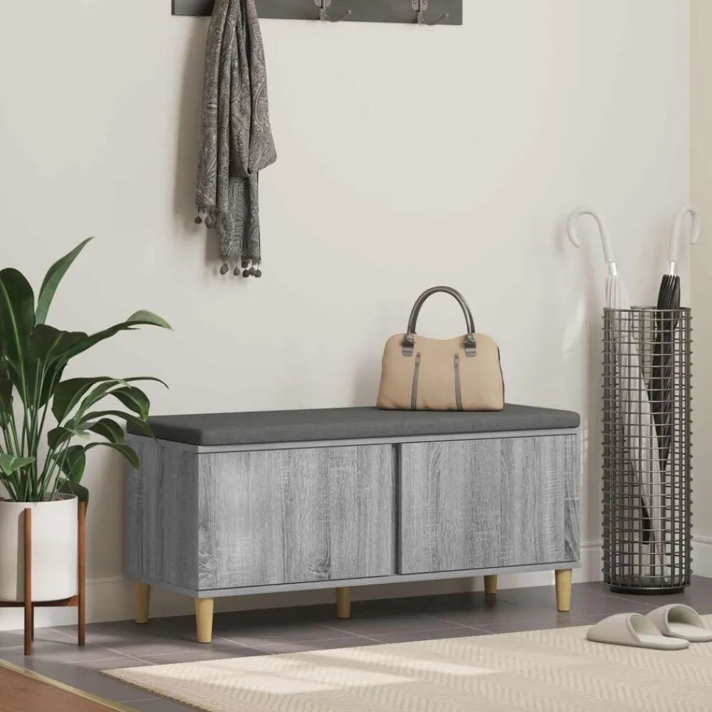 vidaXL Banco de entrada con cojín 100 x 38 x 46 cm Gris sonoma Best