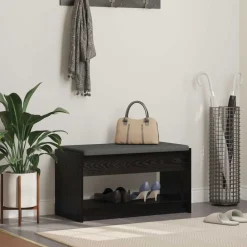 vidaXL Bancos-Banco de entrada con cojín Roble Negro 83 x 38 x 45 cm