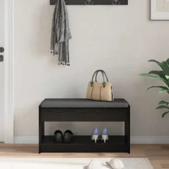 vidaXL Bancos-Banco de entrada con cojín Roble Negro 83 x 38 x 45 cm