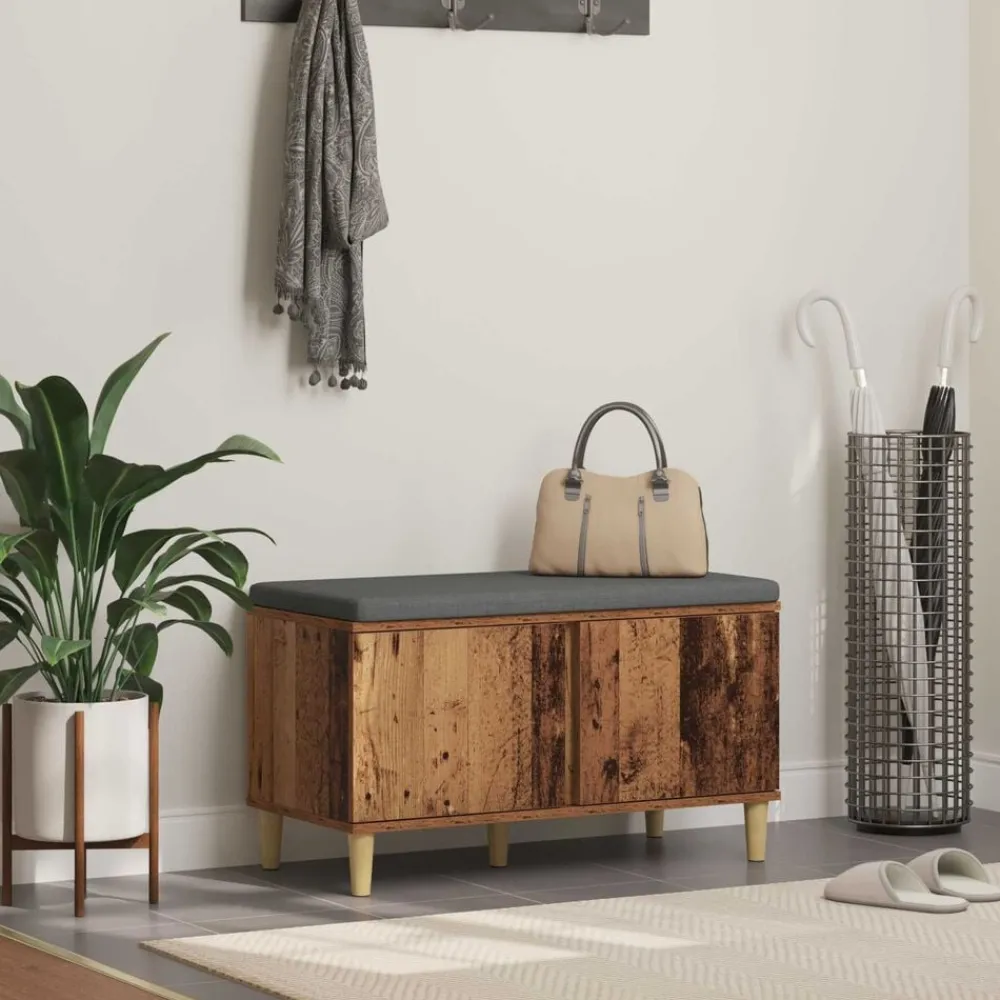 vidaXL Banco de entrada con cojín Madera vieja 80 x 38 x 46 cm Madera envejecida Online