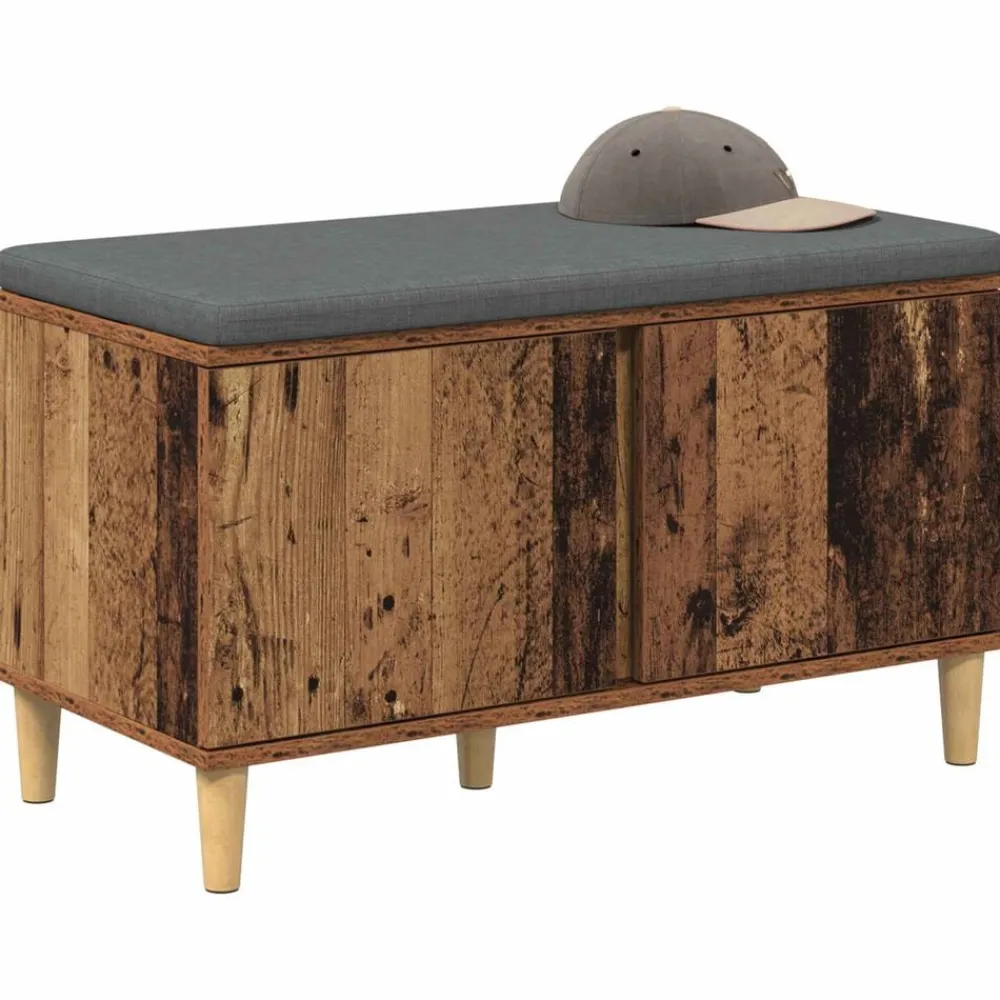 vidaXL Banco de entrada con cojín Madera vieja 80 x 38 x 46 cm Madera envejecida Online