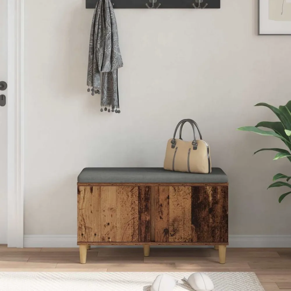 vidaXL Banco de entrada con cojín Madera vieja 80 x 38 x 46 cm Madera envejecida Online