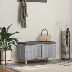 vidaXL Banco de entrada con cojín 80 x 38 x 46 cm Gris sonoma Outlet