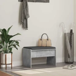 vidaXL Banco de entrada con cojín Gris Concreto 63 x 38 x 40 cm Gris hormig&oacute;n Discount