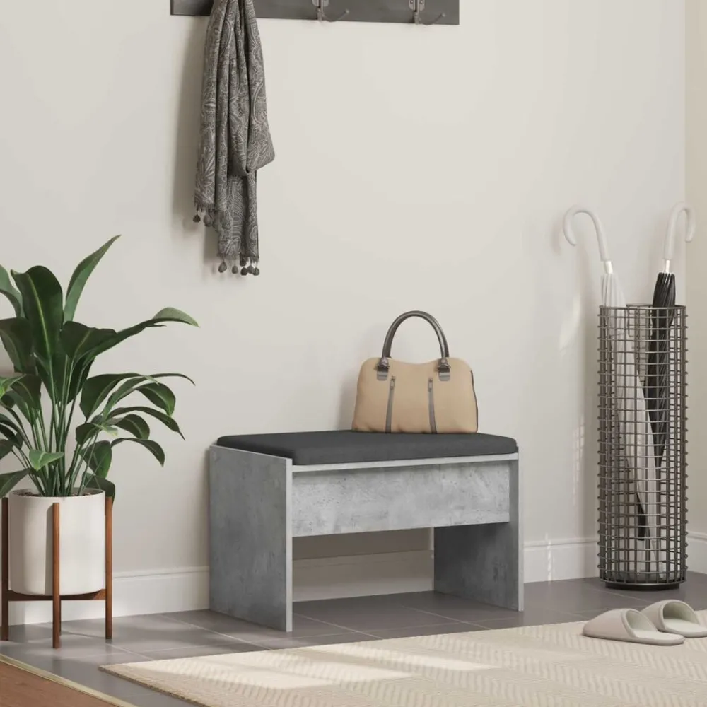 vidaXL Banco de entrada con cojín Gris Concreto 63 x 38 x 40 cm Gris hormigón Discount