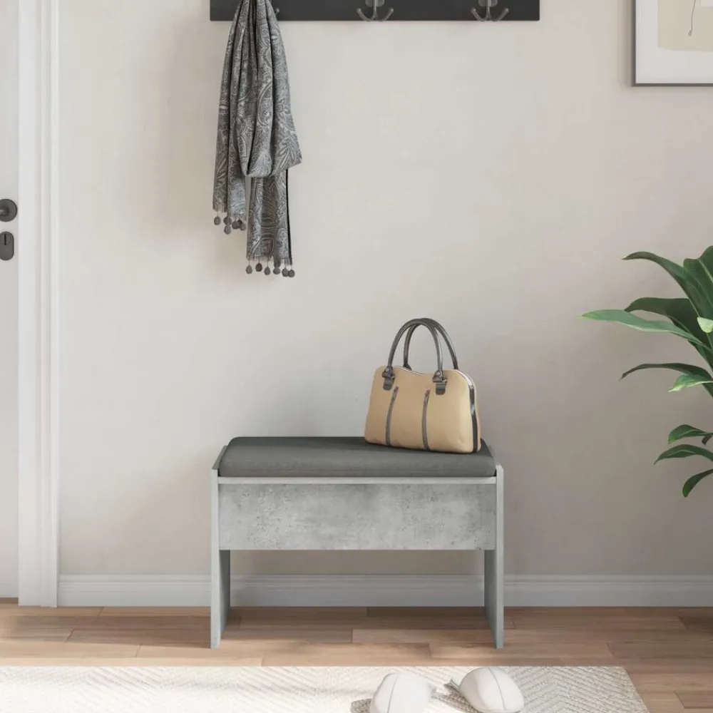 vidaXL Banco de entrada con cojín Gris Concreto 63 x 38 x 40 cm Gris hormigón Discount