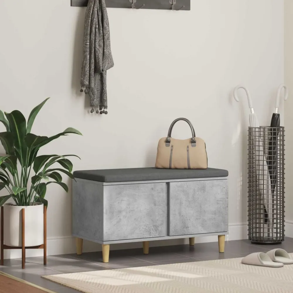 vidaXL Banco de entrada con cojín Gris Concreto 80 x 38 x 46 cm Gris hormigón New