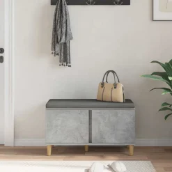 vidaXL Banco de entrada con cojín Gris Concreto 80 x 38 x 46 cm Gris hormigón New
