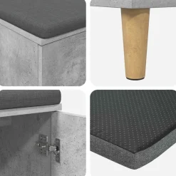 vidaXL Bancos-Banco de entrada con cojín Gris Concreto 60 x 38 x 46 cm