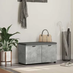 vidaXL Bancos-Banco de entrada con cojín Gris Concreto 80 x 38 x 46 cm
