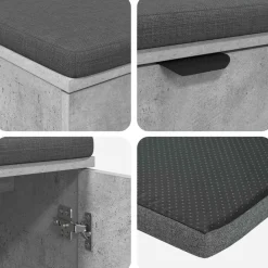 vidaXL Bancos-Banco de entrada con cojín Gris Concreto 80 x 38 x 46 cm