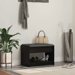 vidaXL Banco de entrada con cojín Roble Negro 63 x 38 x 45 cm Sale
