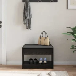 vidaXL Banco de entrada con cojín Roble Negro 63 x 38 x 45 cm Sale