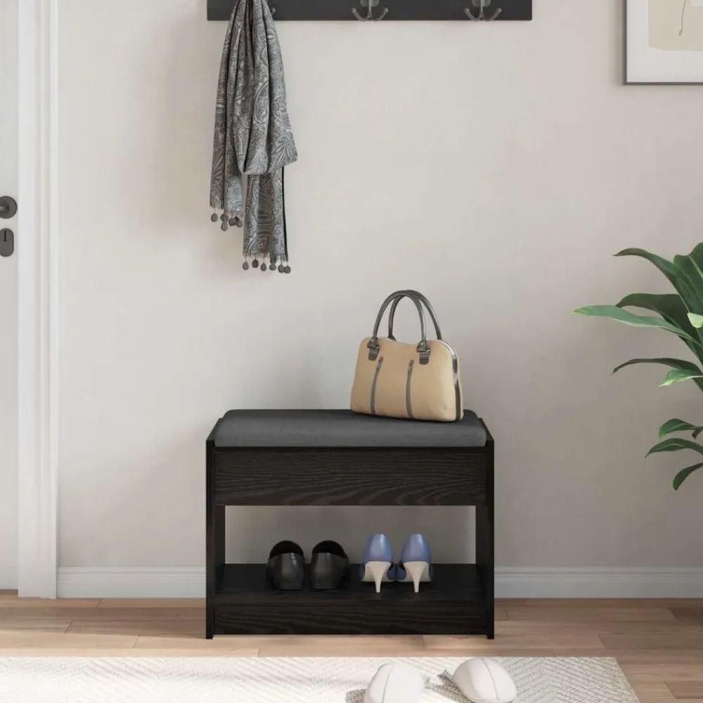 vidaXL Banco de entrada con cojín Roble Negro 63 x 38 x 45 cm Sale