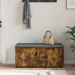 vidaXL Banco de entrada con cojín 100 x 38 x 46 cm Roble ahumado