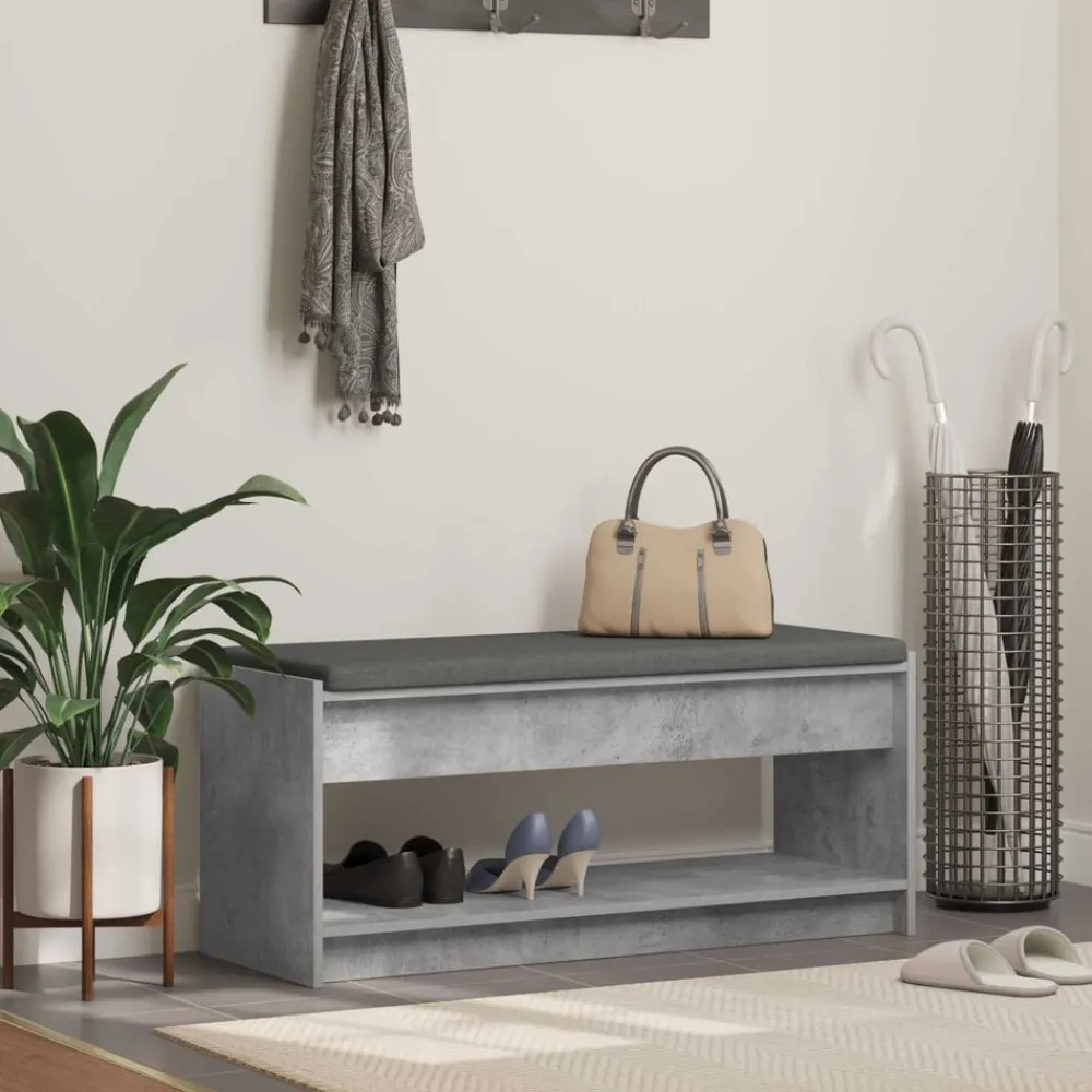 vidaXL Bancos-Banco de entrada con cojín Gris Concreto 103 x 38 x 45 cm