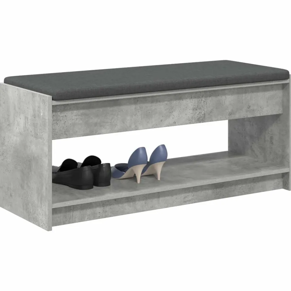 vidaXL Bancos-Banco de entrada con cojín Gris Concreto 103 x 38 x 45 cm