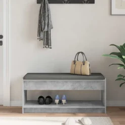 vidaXL Bancos-Banco de entrada con cojín Gris Concreto 103 x 38 x 45 cm