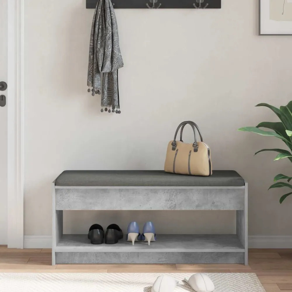 vidaXL Bancos-Banco de entrada con cojín Gris Concreto 103 x 38 x 45 cm