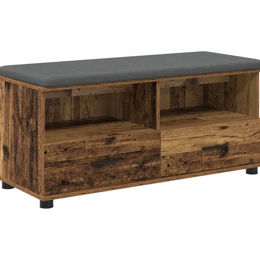 vidaXL Banco de entrada con cojín Madera vieja 100 x 38 x 46 cm Madera envejecida Sale