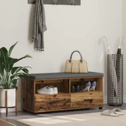 vidaXL Banco de entrada con cojín Madera vieja 100 x 38 x 46 cm Madera envejecida Sale