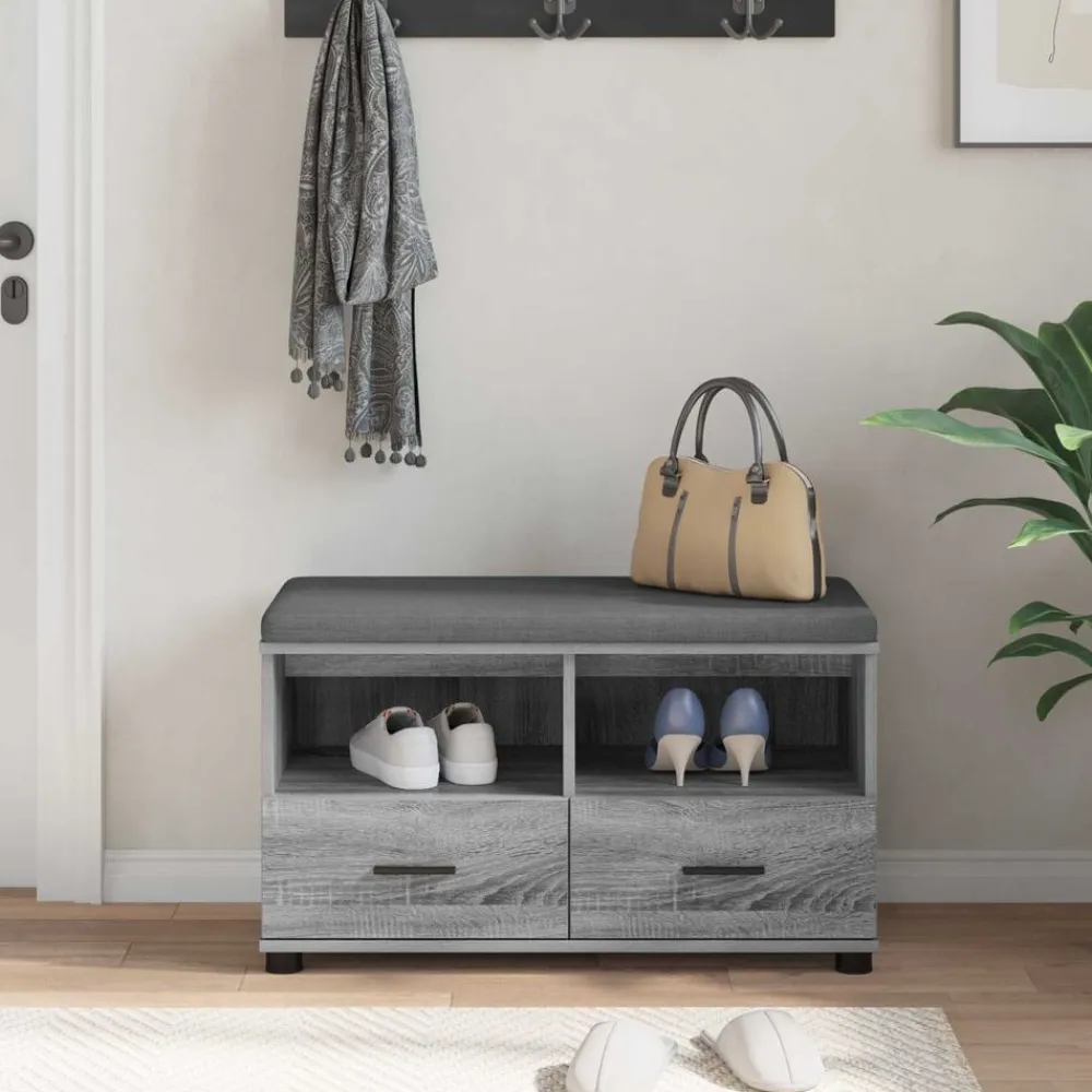 vidaXL Banco de entrada con cojín 80 x 38 x 46 cm Gris sonoma Sale