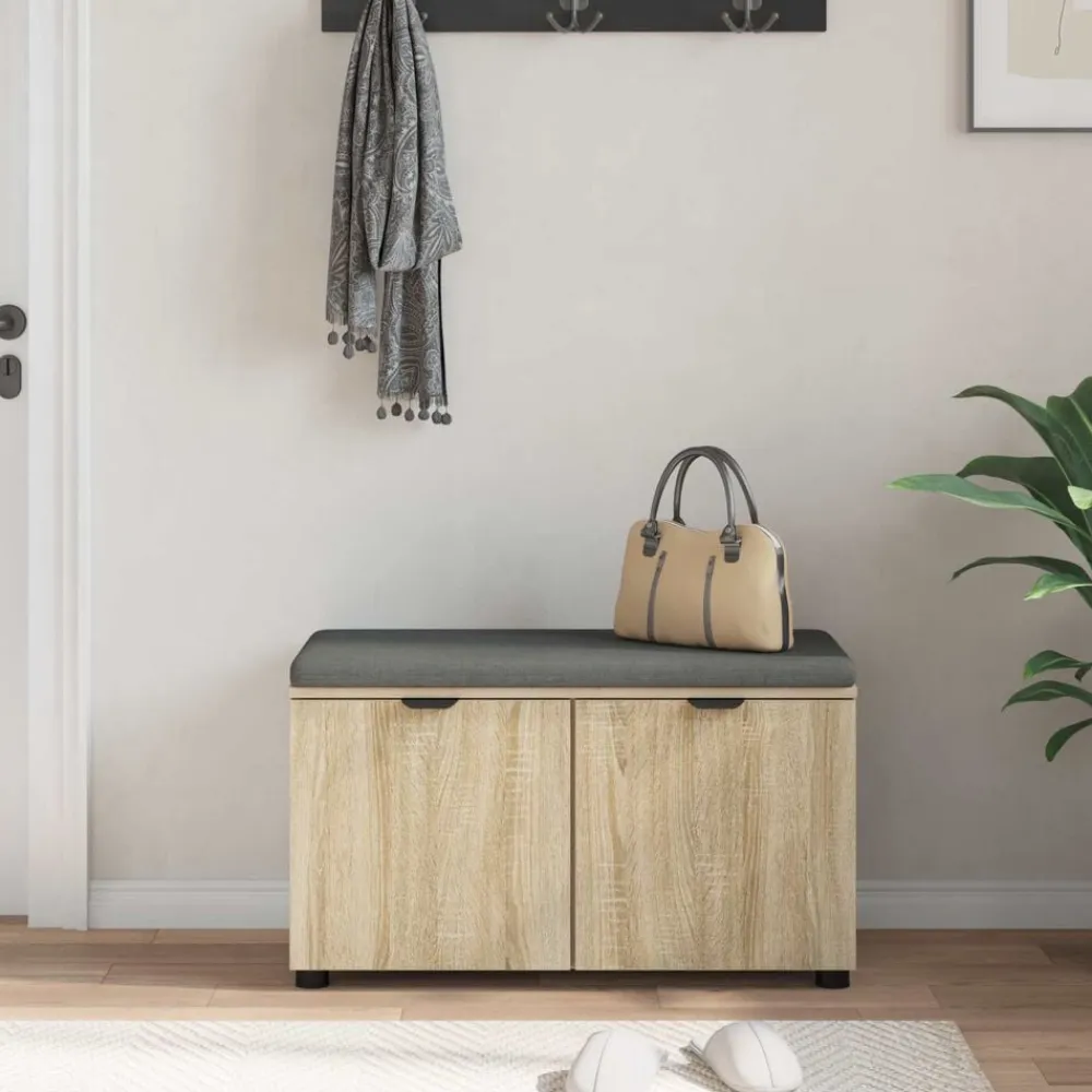 vidaXL Banco de entrada con cojín 80 x 38 x 46 cm Roble Sonoma Sale