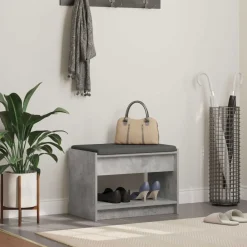 vidaXL Bancos-Banco de entrada con cojín Gris Concreto 63 x 38 x 45 cm