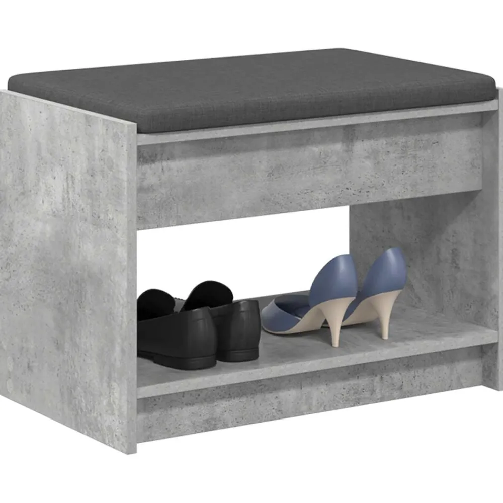 vidaXL Bancos-Banco de entrada con cojín Gris Concreto 63 x 38 x 45 cm