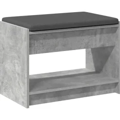 vidaXL Bancos-Banco de entrada con cojín Gris Concreto 63 x 38 x 45 cm