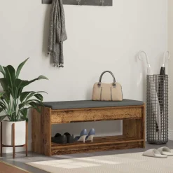 vidaXL Banco de entrada con cojín Madera vieja 103 x 38 x 45 cm Madera envejecida Best