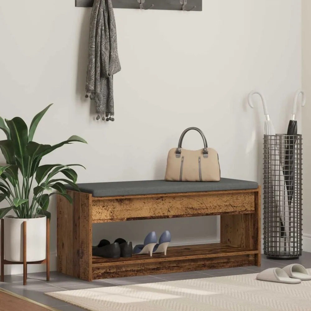 vidaXL Banco de entrada con cojín Madera vieja 103 x 38 x 45 cm Madera envejecida Best