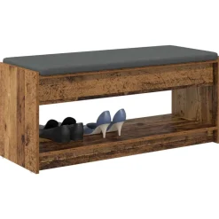vidaXL Banco de entrada con cojín Madera vieja 103 x 38 x 45 cm Madera envejecida Best