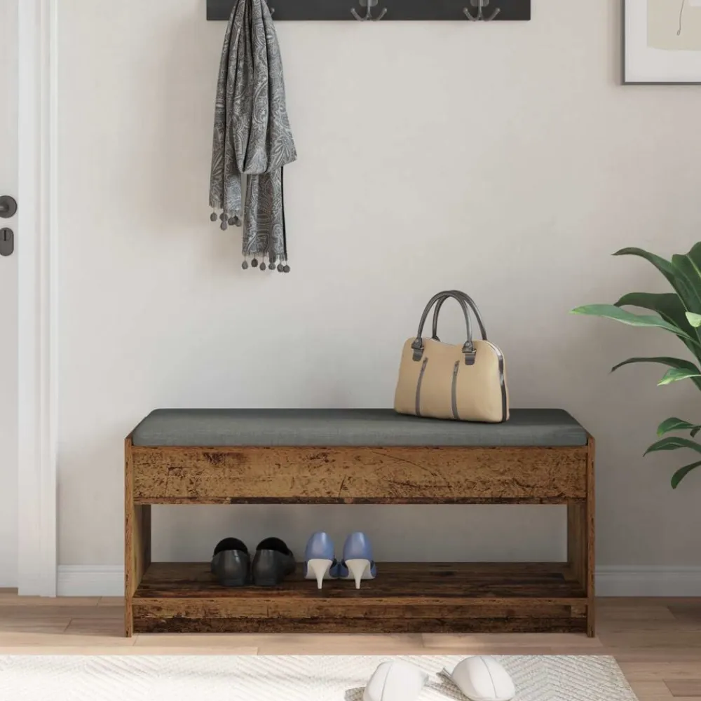 vidaXL Banco de entrada con cojín Madera vieja 103 x 38 x 45 cm Madera envejecida Best