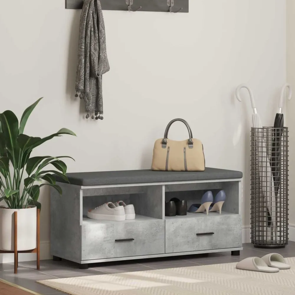 vidaXL Bancos-Banco de entrada con cojín Gris Concreto 100 x 38 x 46 cm