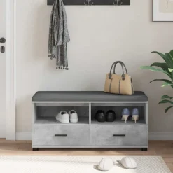 vidaXL Bancos-Banco de entrada con cojín Gris Concreto 100 x 38 x 46 cm