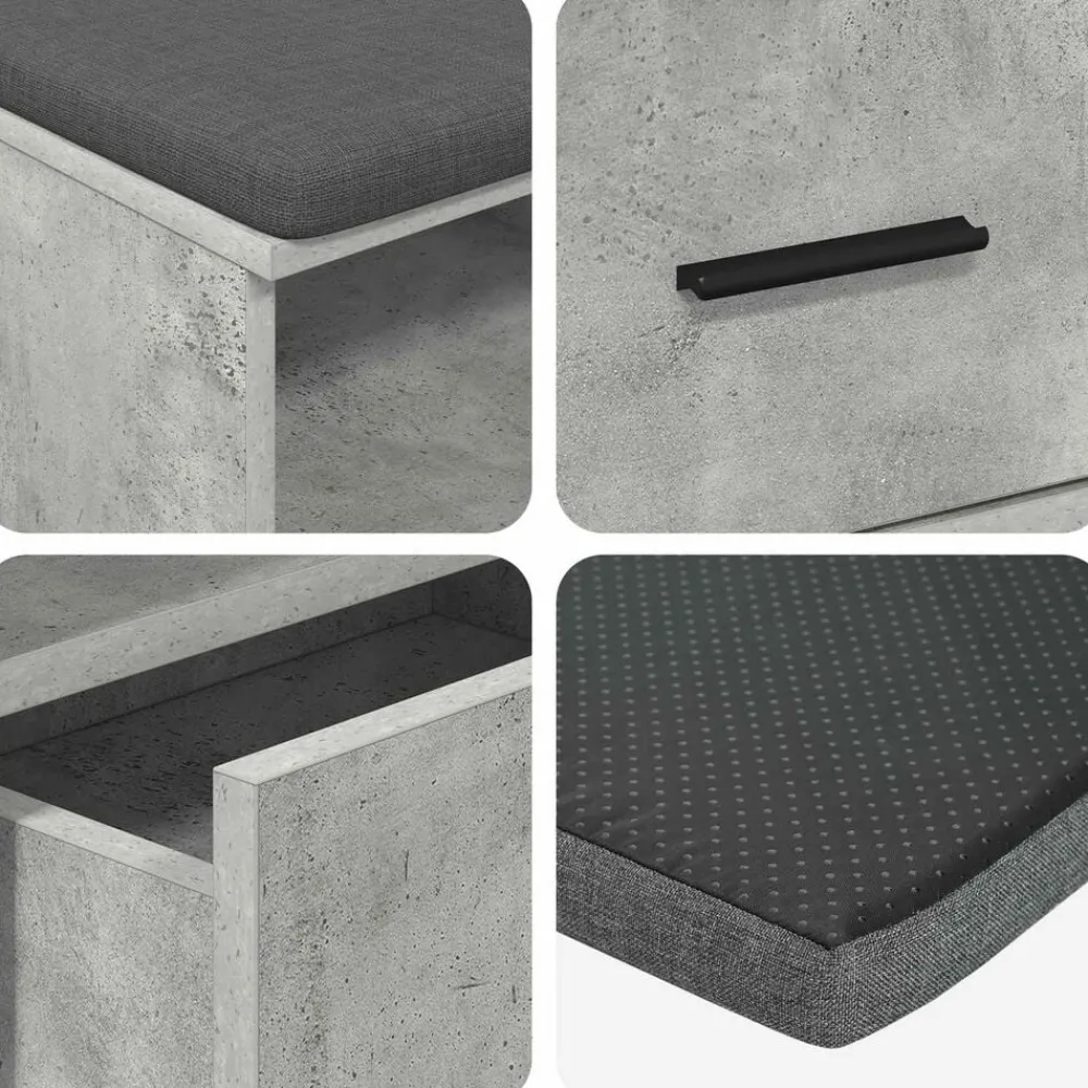 vidaXL Bancos-Banco de entrada con cojín Gris Concreto 100 x 38 x 46 cm