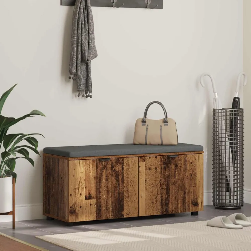 vidaXL Bancos-Banco de entrada con cojín Madera vieja 100 x 38 x 46 cm