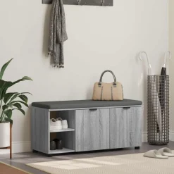 vidaXL Banco de entrada con cojín 100 x 38 x 46 cm Gris sonoma Discount