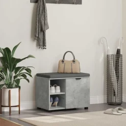 vidaXL Banco de entrada con cojín Gris Concreto 60 x 38 x 46 cm Gris hormig&oacute;n