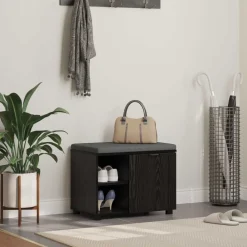 vidaXL Banco de entrada con cojín 60 x 38 x 46 cm Roble negro Discount