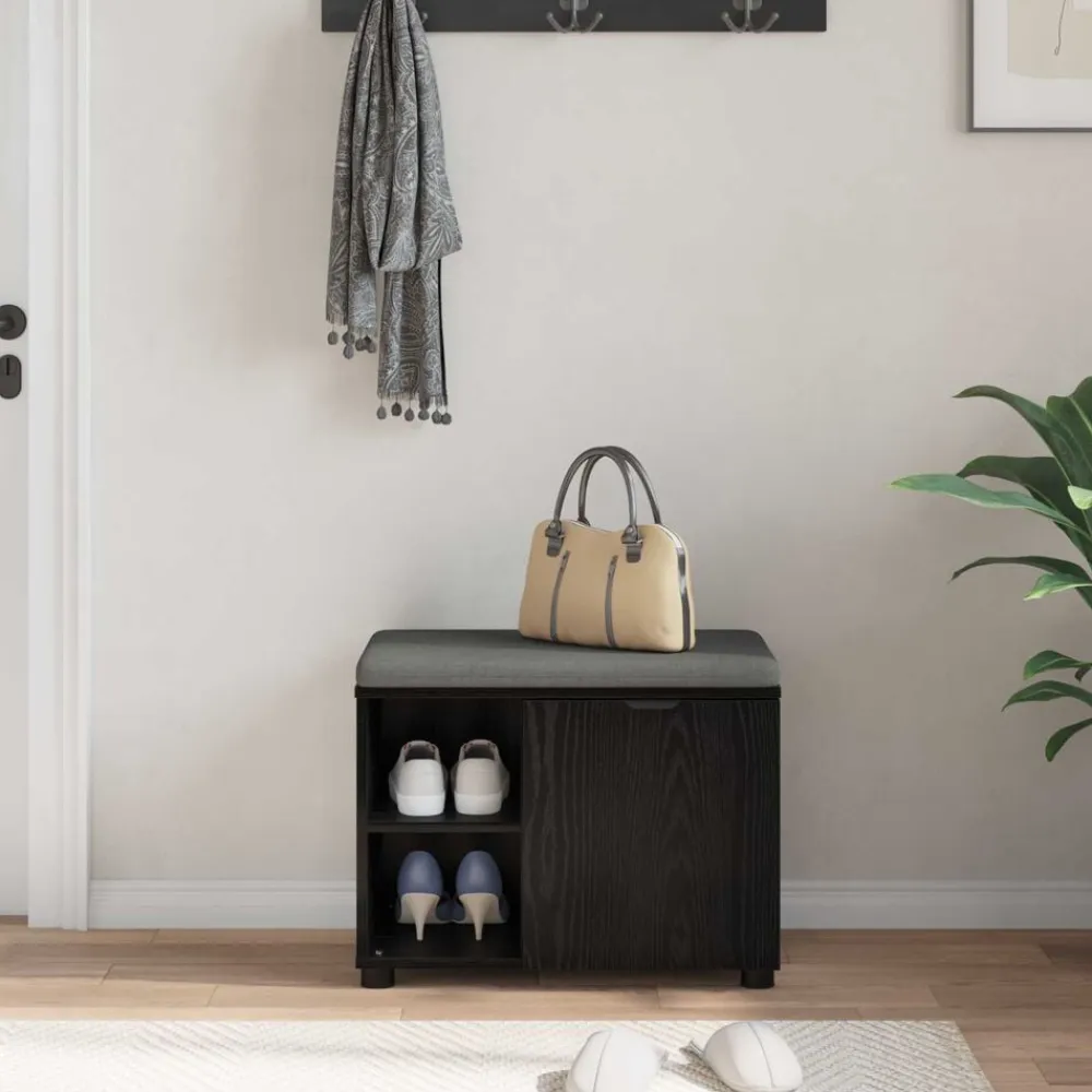vidaXL Banco de entrada con cojín 60 x 38 x 46 cm Roble negro Discount