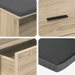 vidaXL Banco de entrada con cojín 100 x 38 x 46 cm Roble Sonoma Sale