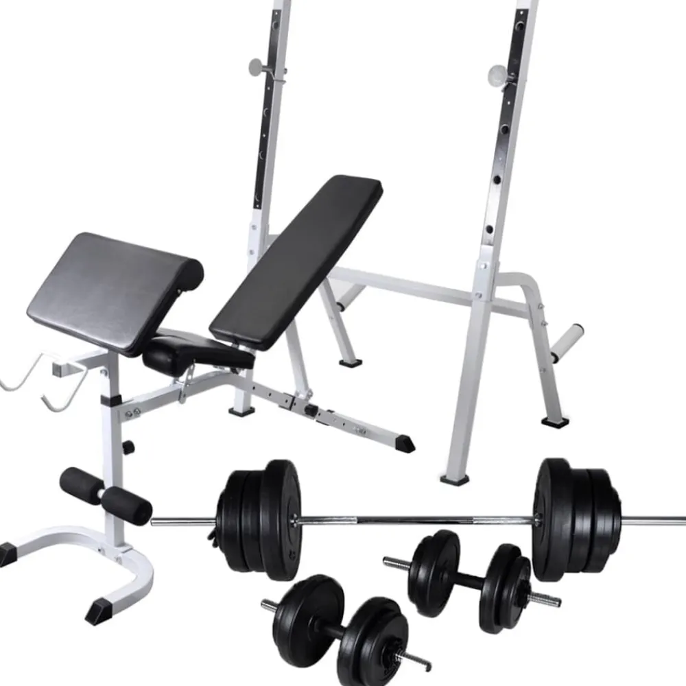 vidaXL Banco de entrenamiento con soporte de pesas y mancuernas 60,5kg Clearance