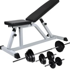 vidaXL Fitness Y Musculación-Banco de entrenamiento con juego de barras y mancuernas 30,5 kg