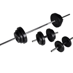 vidaXL Fitness Y Musculación-Banco de entrenamiento con juego de barras y mancuernas 30,5 kg