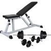 vidaXL Fitness Y Musculación-Banco de entrenamiento con juego de barras y mancuernas 60,5 kg