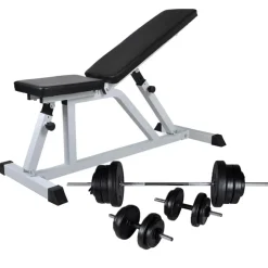 vidaXL Fitness Y Musculación-Banco de entrenamiento con juego de barras y mancuernas 60,5 kg